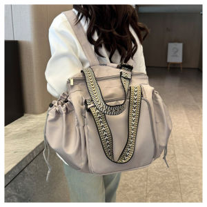 New Large Capacity Folding Shopping Bag Double Shoulder Backpack Travel Womens Bag Simple Student Handheld Single Shoulder Bag