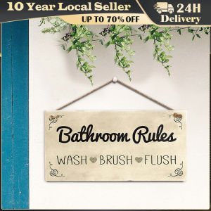 Bathroom Rules Wooden Wall Art Rustic Funny Toilet Quotes Framed Painting Vintage Farmhouse Sayings Print Artwork for Bathroom