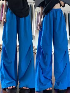 Blue Quick Dry Work Trousers Womens Thin Casual Loose Small Size Lazy American Paratrooper Wide Leg Pants High Waist Elastic