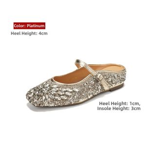 MIFEI | Leather Crystal Toe Thick Sole Slip On Summer Sandals