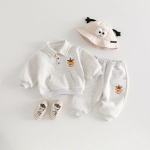 Anseola Baby Girl Boy Fleece Lined 2 Piece Set Cartoon Hoodie Pants Spring Autumn Cotton Polyester Kids Fashion Outfit