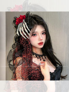 Halloween Decorative Rose Skull Hand Claw Side Clip Gothic Dark Vampire Hair Accessory Props Fashionable Celebrity Inspired