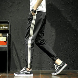 Three Bars Thin Sport Pants Summer Mens Loose Casual Pants Middle School American Street Style Nine Points Pants