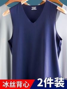 ฤดูร้อนผ้าไหมน้ําแข็งที่มองไม่เห็นผู้ชาย V คอบาง Tank Top 2 ชิ้นชุดดูดซับเหงื่อ Breathable ไม่มีรอยต่อเสื้อยืดฐานชั้น