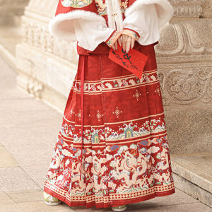 Longteng Chính Hãng Nhà Minh Hán Phục Nữ Mùa Đông Vuông Phong Cách Mới Cổ Áo Mặt Váy Lông Cừu Quần Áo Lót Lễ Kỷ Niệm Năm Mới