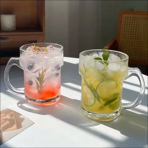 Set 12 Ly Thủy Tinh Dung Tích 355ml Dùng Đựng Trà Trái Cây / Soda / Nước Ép / Có Quai Cầm Tiện Lợi QB332-6003