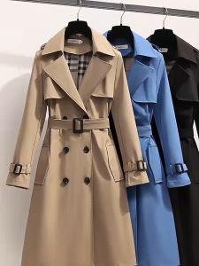 Double Layer Thick Windbreaker Womens Korean Waist Slim High-end Ladies Long Trench Coat Jacket Trench