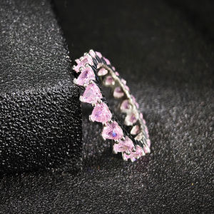 Luxury Pack Pink Silver Color Aesthetic Wedding Band Eternity Ring for Women Gift Finger Lots Jewelry R4578b