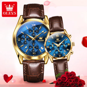 【Christmas Gift】OLEVS Couple Watch for BF and GF Trendy Korean Style Leather Strap Luminous Calendar Watch with Gift Box