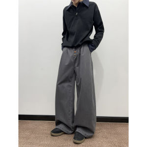 กางเกงลำลองชายทรงหลวมเอวกลาง ทรงตรง ทรงขากว้าง สไตล์ย้อนยุค สไตล์อเมริกัน ทรงหลวม ทรงตรง ดีไซน์ซักได้ กางเกงขายาว