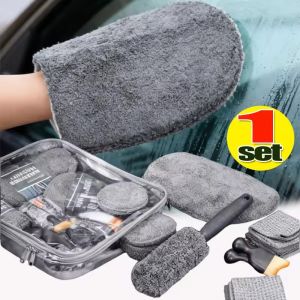 11PCS Microfiber Car Cleaning Kit Tire Brush Scratch Removal Pads Detailing Sponges Car Interior Cleaning Essentials Cleaning Tools
