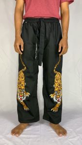 Celana Komprang Hitam Panjang Motif Macan Putih Bordir Pakaian Bela Diri Premium