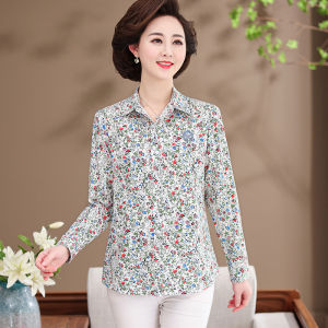 JIKE | Cotton Floral Print Shirt for Elderly Women