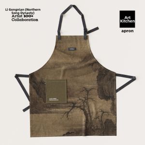 Stain Resistant Kitchen Apron Dark Chinese Painting Style Dual Shoulder Straps