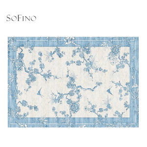 SoFINO | Vintage Style Blue and White Living Room and Bedroom Washable Carpet