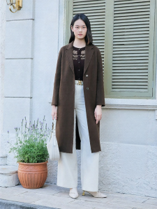 Stylish Warm Mid-long Double-breasted Wool Silk Blend Coat