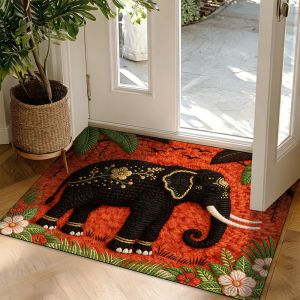 VIKAMA Bohemian Elephant Doormat Tropical Palm Flower Non Slip Washable Indoor Outdoor Front Entry Decor Rug