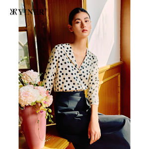 Elegant Vintage Polka Dot Turn-Down V-neck Silk Blouse