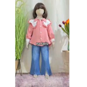 Setelan jins anak perempuan motif bunga bahan katun shakila peremuan model celana jeans cutbray/setelan YURA kombinasi motif lucu korean style terbaru umur 3 tahun - 10 tahun