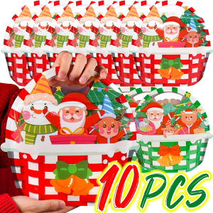 Dizoey 10/5Pcs Christmas Flower Basket Tote Bag Christmas Cute Santa Claus Snowman Reindeer Self Sealing Pack Kids Festival Gift Pouch