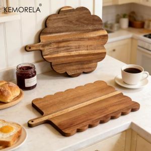 1PCS Scalloped Acacia Wood Cutting Board Wooden Butcher Block for Bread Meat Fruit Cheese Multi-Purpose Kitchen Chopping Board