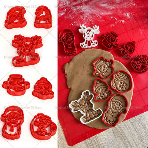 7Pcs/set Christmas Cookie Mold Set 3D Printed Santa Claus Deer Snowman Creative Baking Tools Mold Xmas DIY Baking Biscuit Mould