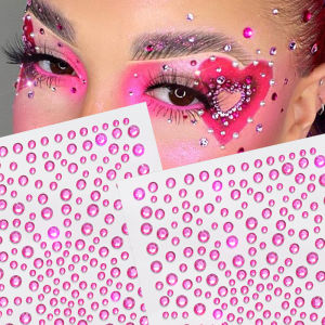 1Pcs 3D Rose Red Rhinestone Face Tattoo Sticker Sparkling Jewelry Disposable Tattoos for Music Festival Makeup Eyes Body Decor