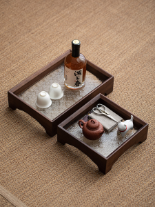 JISU | Window Flower Design Walnut Wood Glass Footed Tray Tea Set Accessory With Handle