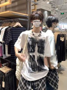 Heavyweight American High Street Style T-Shirt Short Sleeve Pure Cotton Youth Versatile Printed Casual Summer New Arrival