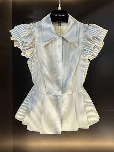 Áo Sơ Mi Kẻ Sọc Kiểu Pháp Ôm Vừa Vặn Tay Lỡ Mùa Hè 2025 Áo Sơ Mi Nữ Thời Trang Mới Đẹp Mắt Chất Liệu Cotton Pha Trộn