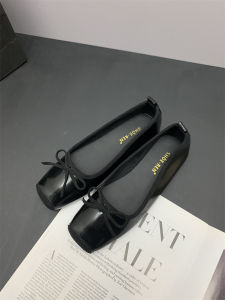 รองเท้าบัลเลต์หัวเหลี่ยมแบบสวมสบายสำหรับผู้หญิง ฤดูใบไม้ผลิ 2024 รองเท้าหนังนิ่มสไตล์เกาหลี ทรงหัวเหลี่ยม หัวเข็มขัด ทรงหัวเหลี่ยม รองเท้าสวมสบาย