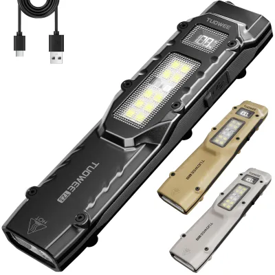 Rechargeable 1500 Lumen Flat Flashlights EDC Tactical FlashlightDual-Switches LED Small Flashlight with Digital DisplayStainle