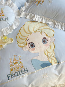 Girls Heart Pure Cotton Washed Bedding Set Four Pieces Student Dormitory Bedding Quilt Cover Sheet  Elsa Princess Style
