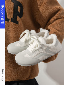 Original Design Lamb Fur Flat Bottom Womens Sneakers Fashionable Versatile Slip-On Casual Shoes Comfortable Cotton Lined