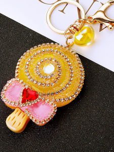 Lanqi Cats Eye Stone Glow in the Dark Lollipop Car Keychain Womens Bag Charm Diamond Embedded Cute Toy Doll Gift