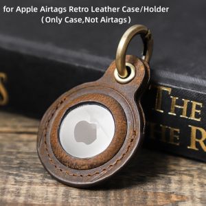For Apple Airtags Crazy-horse Leather Case with Keychain Ring Anti-lost Tracker Device Protective Holder/Cover for Airtags Locator Pet Tracking/Child Guard/Anti-lost Baggage/Find Small Items