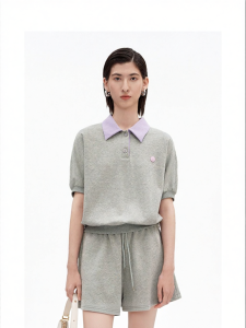 Cotton Blend Color Block Smile Pattern Polo Shirt