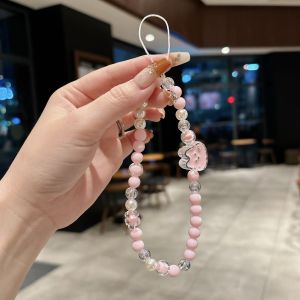 Womens Mobile Phone Chain Crystal Beads Bear Handmade Bracelet Anti-Lost Phone Case Decorations Short Rope Wristband