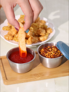 3/6Pcs Stainless Steel Small Sauce Cups Dipping Sauce Cup with Leakproof Lid Kitchen Tableware Seasoning Container