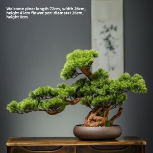 Artificial Greeting Pine New Chinese Bonsai Root Carving Art Office Decoration Green Plant Living Room Decoration Hallway Mini Fake Trees