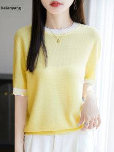BALANYANG | Áo Thun Cotton và Lụa Phối Màu Ôm Body Mùa Hè