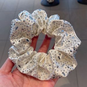Personality Hot Rhinestone Scrunchies Womens Bun Head Hair Rope Low Ponytail Hair Tie Durable Cute Cool Style Hair Accessories