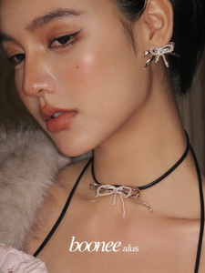 Boonee Alus Pearl Butterfly Knot Leather Rope Necklace Womens Choker High-End Necklace Original Design Fresh out Pearl Mother-of-Pearl