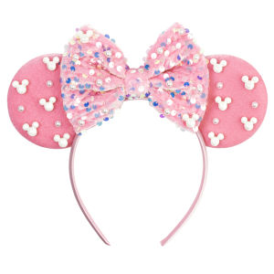 Disney Mickey Velvet Headbands For Women Soft Bow Glitter Sequins 5"Bow Hairbands Festival Party DIY Hair Accessories Femmes