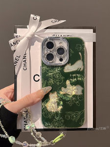 Apple 16ProMax 17Pro Phone Case New Style Green Line Rose Hollow out Cat Design Full Lens Protection High End Feel for Women