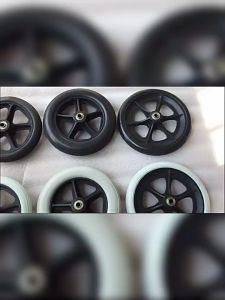 HP302ล้ออะไหล่วีลแชร์ ล็อตใหม่ล่าสุด กระทะล้อพร้อมยาง รถเข็นผู้ป่วย ล้ออะไหล่รถเข็น ล้อหน้า6นิ้ว ล้อหลัง12นิ้ว