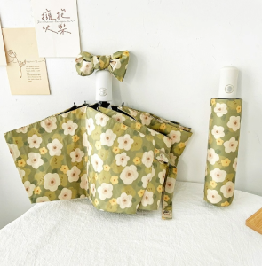 Rain and rain dual use folding umbrella Green floral automatic/manual umbrella Sunscreen UV umbrella