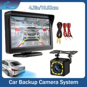 A 4.3-inch display kit and backup camera with 12 LED lights. This kit provides a night vision parking system for cars SUVs