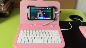 (Có video quay thật) bao da bàn phím kèm chuột + lót chuột cho điện thoại máy tính bảng từ 4.-8 inch