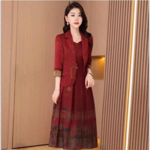 MAIMEI | New 2025 Womens Hanfu Style Two-Piece Dress High Waist A-Line Skirt With Polo Collar Long Sleeve Midi Dress Spring Autumn Fashion